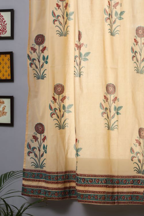 Sooti Syahi Calendula Red Hand Block Printed Window Curtain