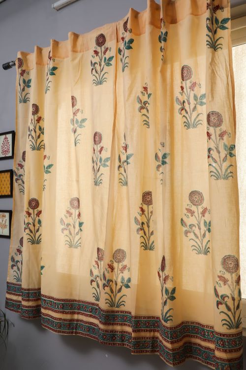 Sooti Syahi Calendula Red Hand Block Printed Window Curtain