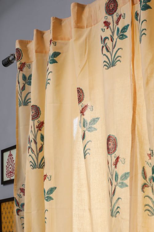 Sooti Syahi Calendula Red Hand Block Printed Window Curtain