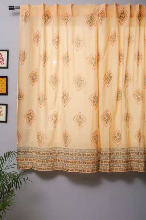 Sooti Syahi Baileya Red Hand Block Printed Window Curtain