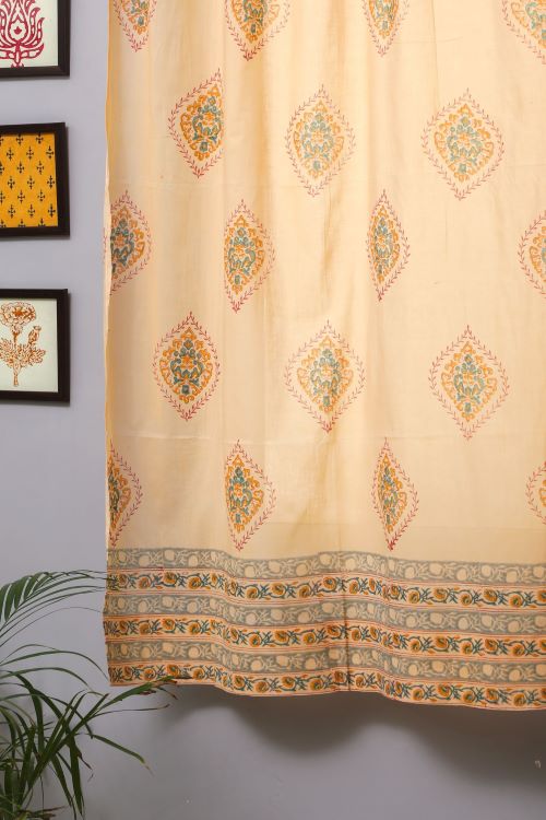 Sooti Syahi Baileya Red Hand Block Printed Window Curtain