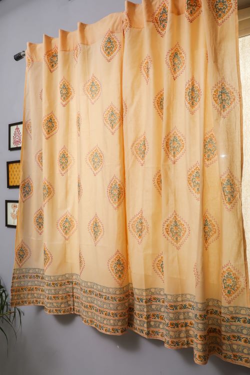Sooti Syahi Baileya Red Hand Block Printed Window Curtain