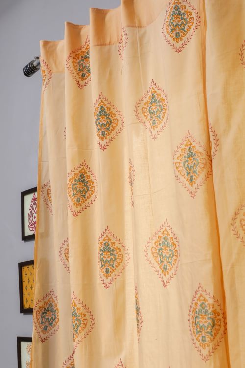 Sooti Syahi Baileya Red Hand Block Printed Window Curtain