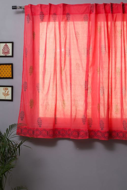 Sooti Syahi Climbing Orange Hand Block Printed Window Curtain