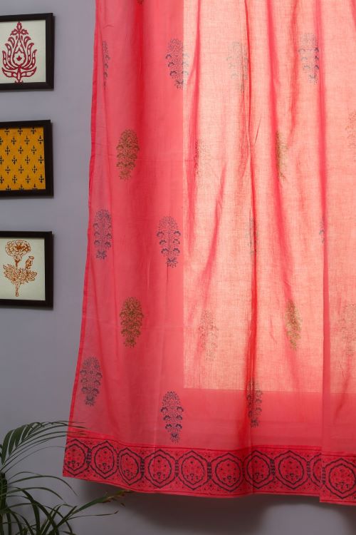 Sooti Syahi Climbing Orange Hand Block Printed Window Curtain