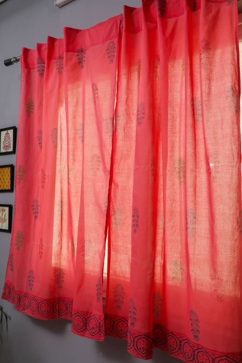 Sooti Syahi Climbing Orange Hand Block Printed Window Curtain