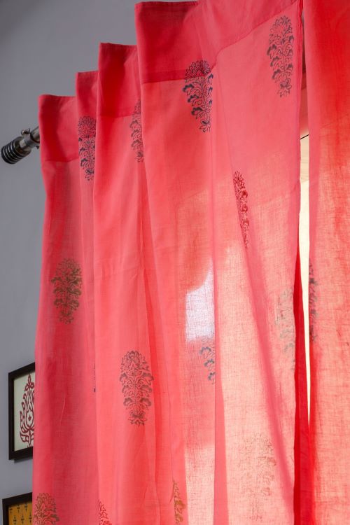 Sooti Syahi Climbing Orange Hand Block Printed Window Curtain