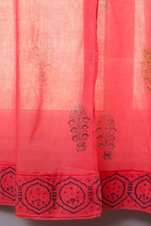 Sooti Syahi Climbing Orange Hand Block Printed Window Curtain