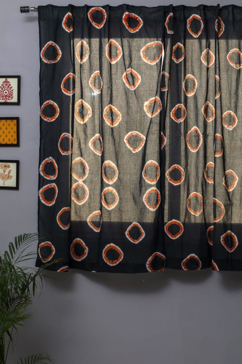 Sooti Syahi Blue Crown Hand Block Printed Window Curtain