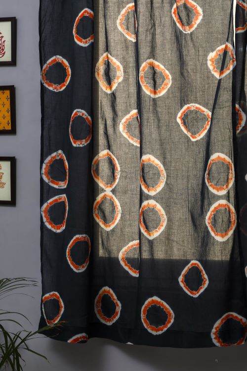 Sooti Syahi Blue Crown Hand Block Printed Window Curtain