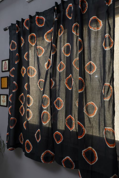 Sooti Syahi Blue Crown Hand Block Printed Window Curtain
