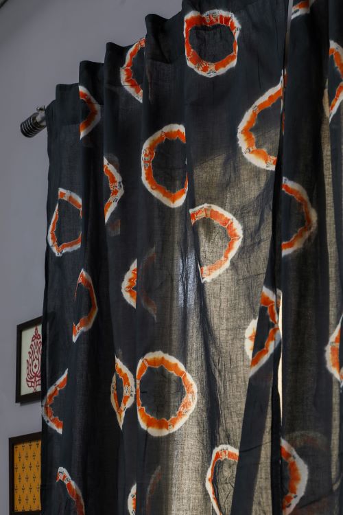 Sooti Syahi Blue Crown Hand Block Printed Window Curtain