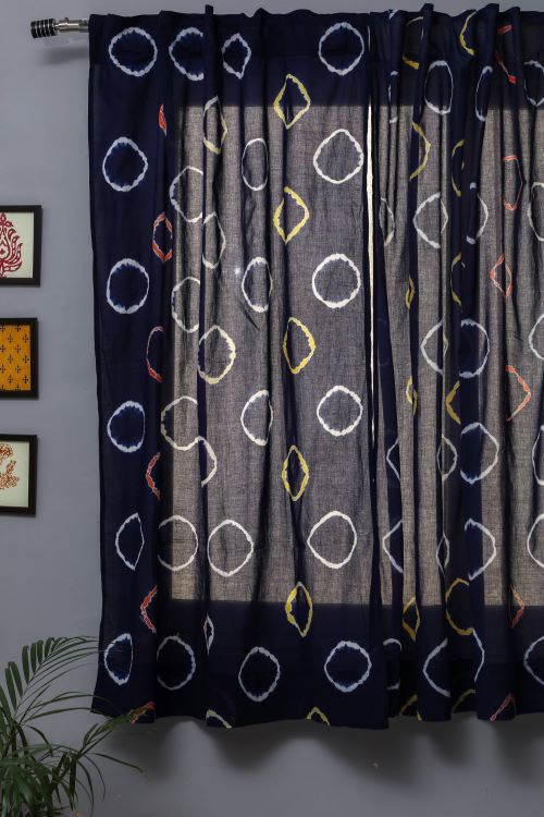 Sooti Syahi Blue Flax Hand Block Printed Window Curtain