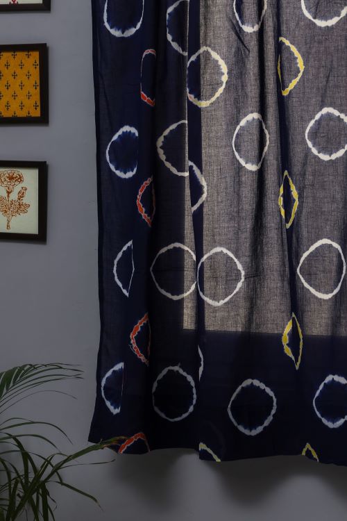 Sooti Syahi Blue Flax Hand Block Printed Window Curtain