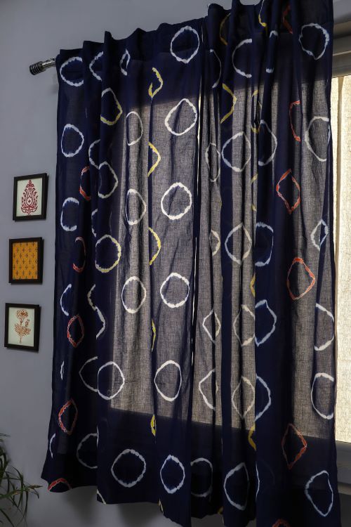 Sooti Syahi Blue Flax Hand Block Printed Window Curtain