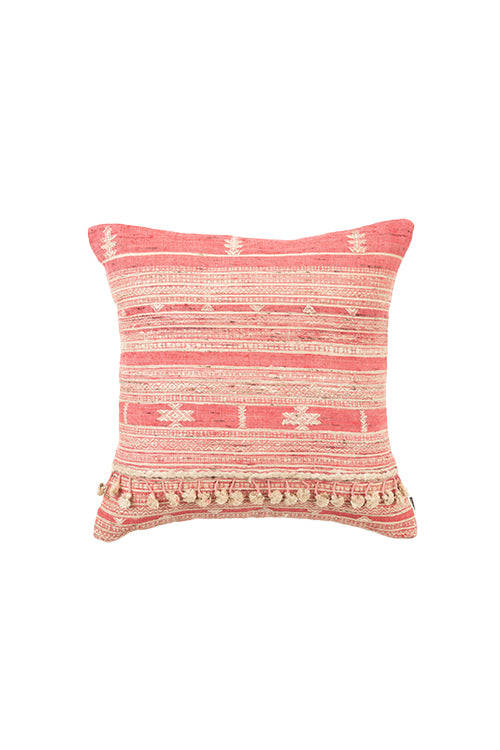 Pink Hand Woven Cotton Cushion Cover