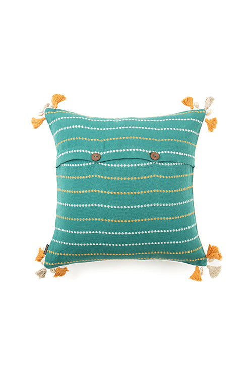 Green Hand Woven Cushion Cover With Bhujodi Weave