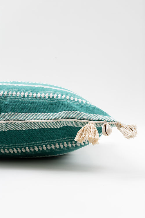Green Handwoven Cotton Cushion Cover With Bhujodi Weave