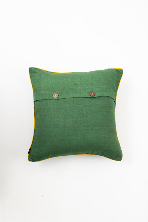 Olive Green Cotton Cushion Cover With Bhujodi Weave