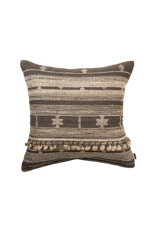 Gray Hand Woven Cotton Cushion Cover