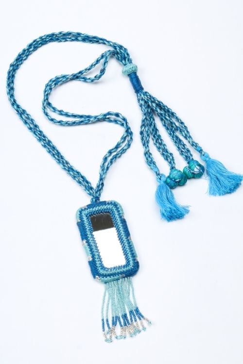 Antarang-  Aasmani (Blue) Bead Jumki Long Bead Neck Pc ,  100% Cotton. Hand Made By Divyang Rural Women.