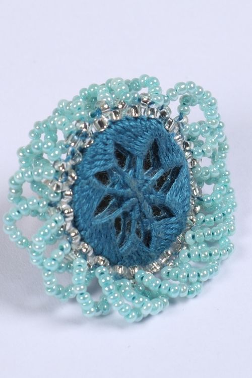 Antarang-  Aasmani (Blue) Bead Jumki Ring,  100% Cotton. Hand Made By Divyang Rural Women.
