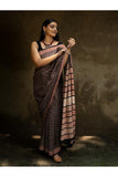 Classic Appeal. Bagru Hand Block Printed Mul Cotton Saree - Black Ornate