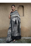 Classic Appeal. Bagru Hand Block Printed Mul Cotton Saree - Bold Stripes