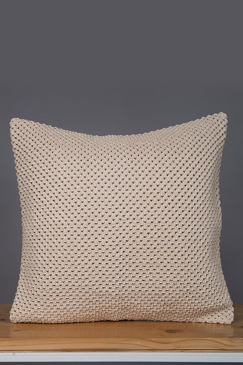 One 'O' Eight Knots Classic Hand-Knotted 100% Cotton Cushion Cover (Single pc)-Ivory White