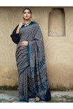 Classic Elegance. Ajrakh Hand Block Printed Cotton Mul Saree - Blue Diamond