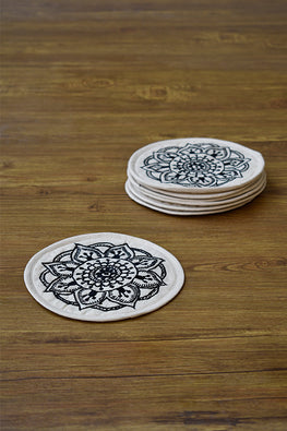 Okhai 'Pure Light' Hand Embroidered Coasters (Pack Of Six)