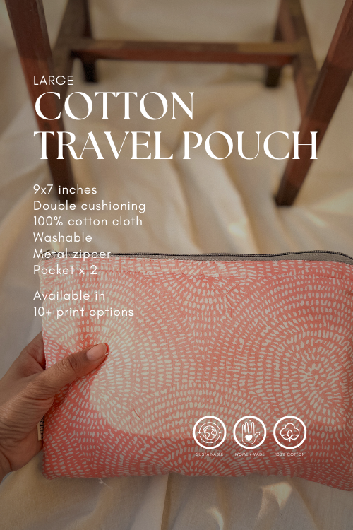 Ekatra Elephant Motif Cotton Travel Pouch/Organizer ( Set Of 2 )
