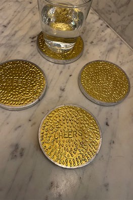 Ace The Space Handcrafted Cheers Hand Beaten Brass Coasters
