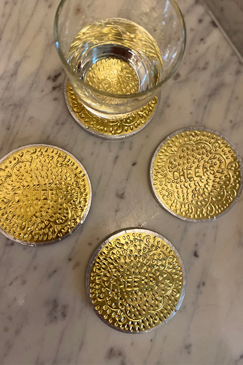 Ace The Space Handcrafted Cheers Hand Beaten Brass Coasters