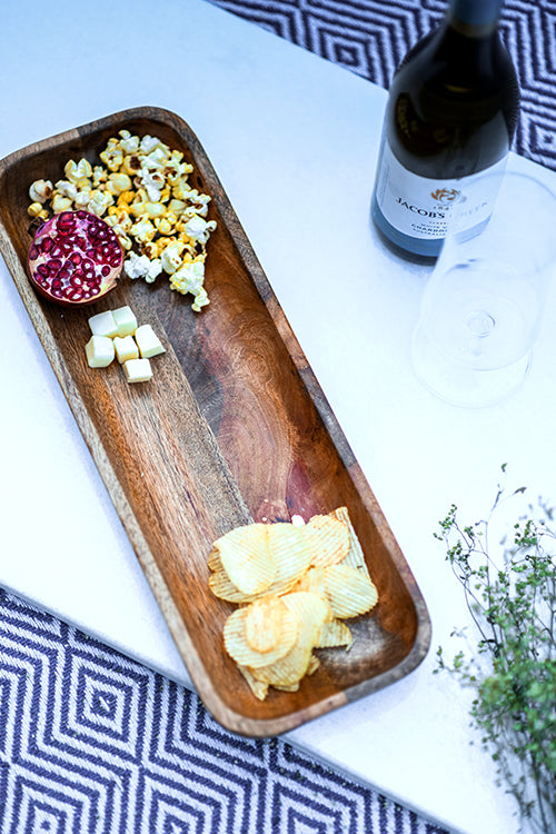 Ace The Space Handcrafted Long Mango Wood Snack Platter
