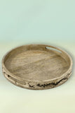 Ace The Space Handcrafted Mango Wood Round Etched Seving Tray
