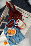 Cut Sew Curry 'Sunset' Macrame Cotton Light Blue Tote Bag