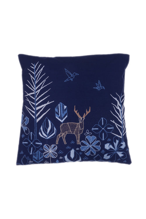 Okhai 'Panorama' Mirror Work Hand Embroidered Cotton Cushion Cover