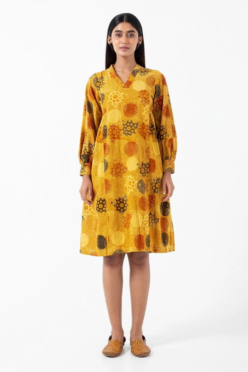 Inkriti "Timeless" Block Printed Organic Cotton Dress - Sunshine