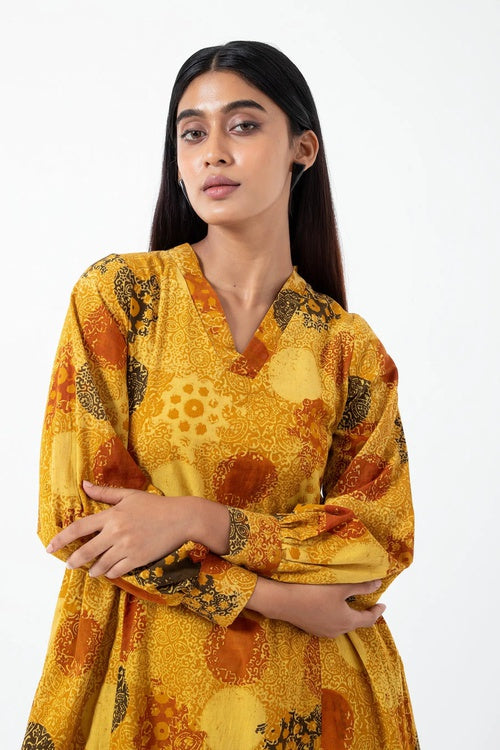 Inkriti "Timeless" Block Printed Organic Cotton Dress - Sunshine