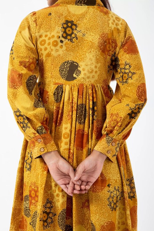 Inkriti "Timeless" Block Printed Organic Cotton Dress - Sunshine