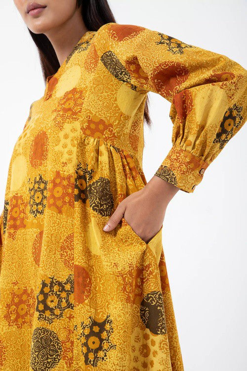 Inkriti "Timeless" Block Printed Organic Cotton Dress - Sunshine