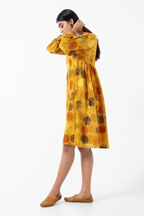 Inkriti "Timeless" Block Printed Organic Cotton Dress - Sunshine
