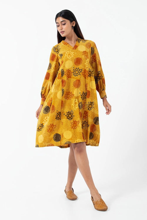 Inkriti "Timeless" Block Printed Organic Cotton Dress - Sunshine