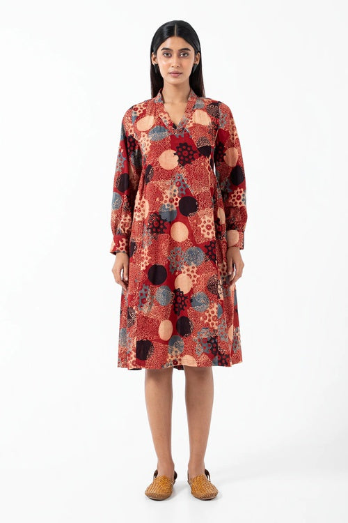 Inkriti "Timeless" Block Printed Organic Cotton Dress - Alizarine