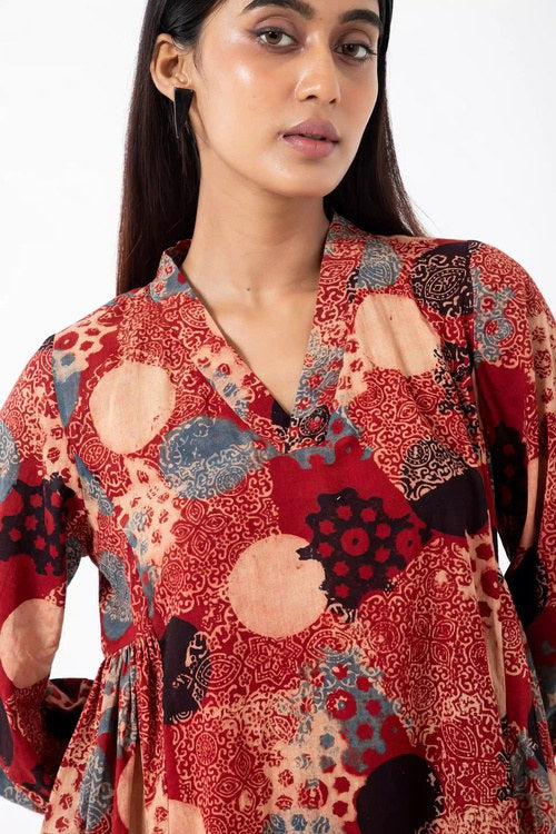 Inkriti "Timeless" Block Printed Organic Cotton Dress - Alizarine