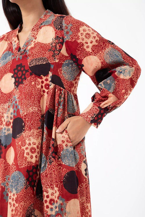 Inkriti "Timeless" Block Printed Organic Cotton Dress - Alizarine