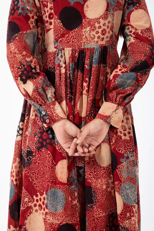 Inkriti "Timeless" Block Printed Organic Cotton Dress - Alizarine