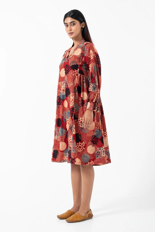 Inkriti "Timeless" Block Printed Organic Cotton Dress - Alizarine