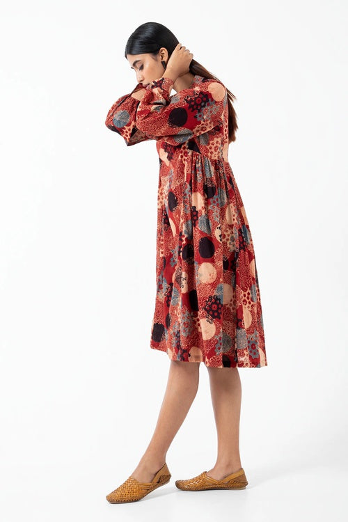 Inkriti "Timeless" Block Printed Organic Cotton Dress - Alizarine